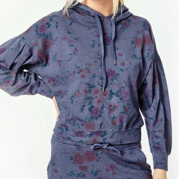 Sundry Floral Puff Sleeve Hoodie Sweatshirt 0 Womens Size XS - Picture 1 of 6